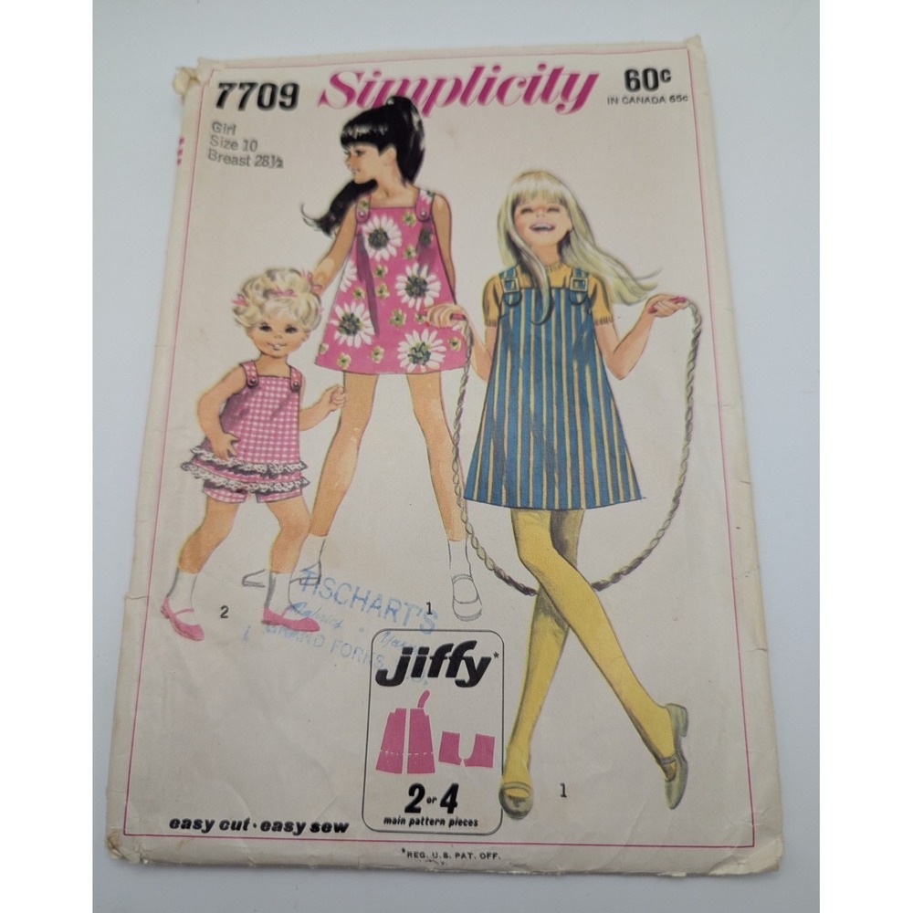 SIMPLICITY 7709 Girls Dress Jumper Top Shorts Size 10 Vintage Jiffy Pattern